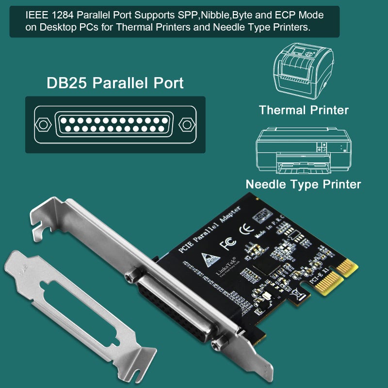 LinksTek 1-Port PCI Express Parallel Card for Printers, IEEE 1284 Standard DB25 LPT PCIE Parallel Port, Supports IEEE 1284 SPP, Nibble, Byte and ECP Mode, PCIE DB25 Parallel Port Card (PCIE-PA1) - Image 3
